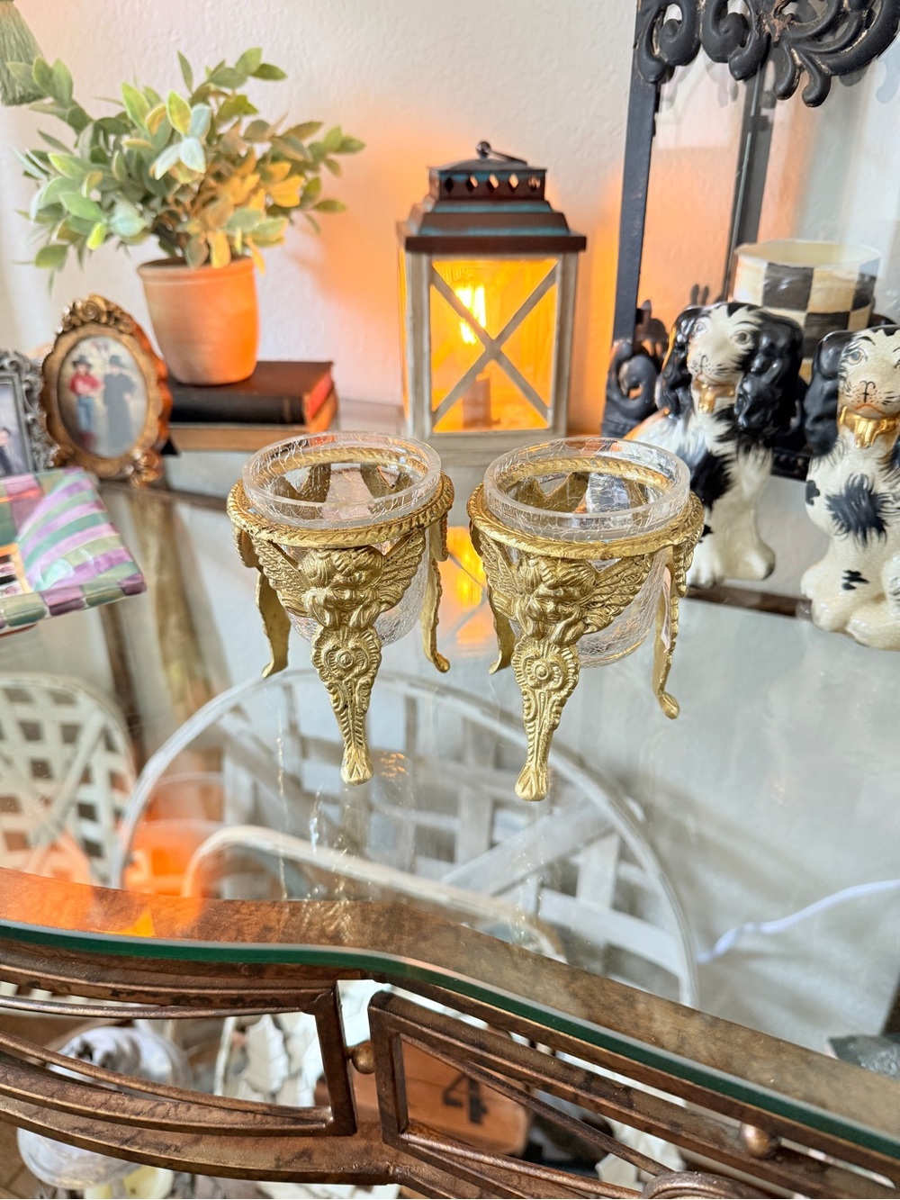 Vintage Brass and Glass Angel Votive Holders - Set of 2 - Picture 6 of 14